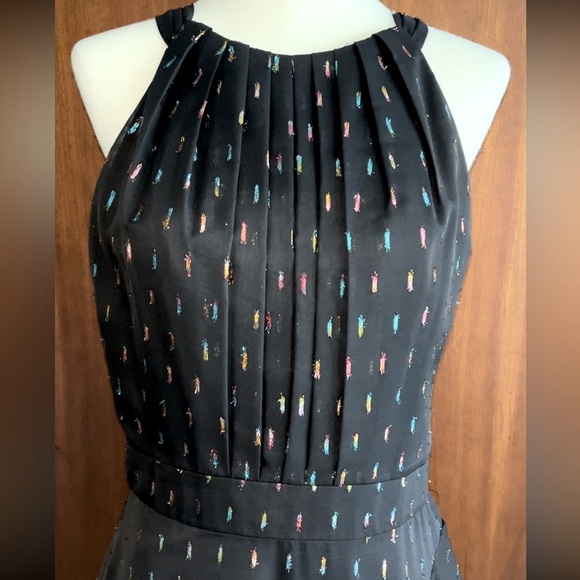 Betsy & Adam Metallic Chiffon Front Ruffle Slit Halter Neck Sleeveless Gown - Picture 4 of 16